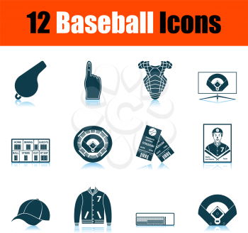 Baseball Icon Set. Shadow Reflection Design. Vector Illustration.