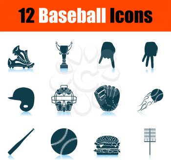 Baseball Icon Set. Shadow Reflection Design. Vector Illustration.