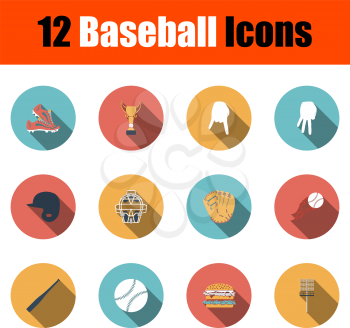 Baseball Icon Set. Flat Design With Long Shadow. Vector illustration.