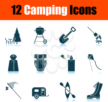 Camping Icon Set. Shadow Reflection Design. Vector Illustration.