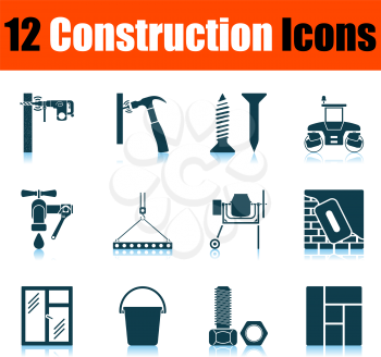Construction Icon Set. Shadow Reflection Design. Vector Illustration.