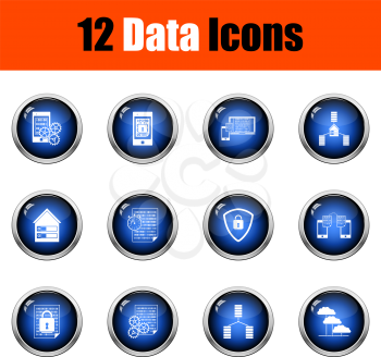 Data Icon Set. Glossy Button Design. Vector Illustration.
