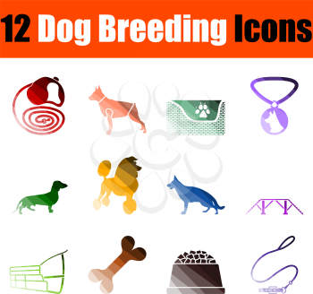Dog Breeding Icon Set. Flat Color Ladder Design. Vector Illustration.