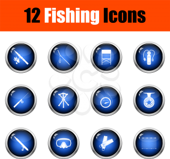 Fishing Icon Set. Glossy Button Design. Vector Illustration.