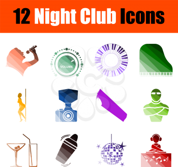 Night Club Icon Set. Flat Color Ladder Design. Vector Illustration.