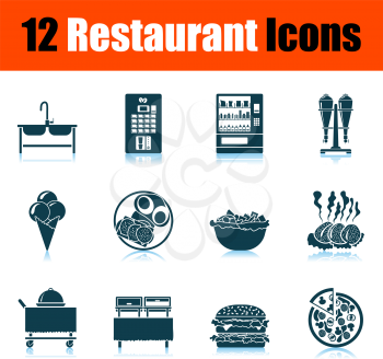 Restaurant Icon Set. Shadow Reflection Design. Vector Illustration.