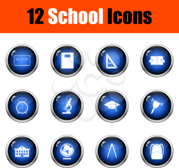 School Icon Set. Glossy Button Design. Vector Illustration.