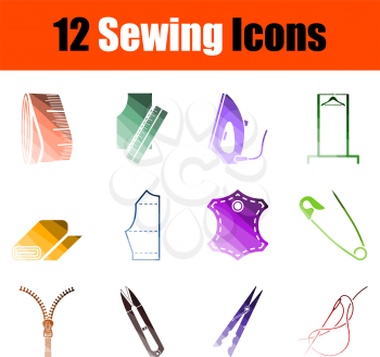 Sewing Icon Set. Flat Color Ladder Design. Vector Illustration.