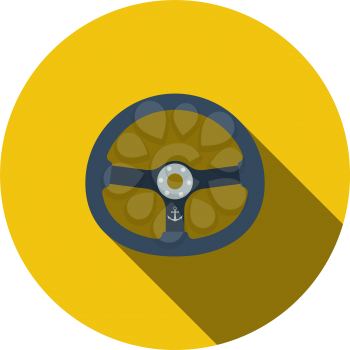 Icon Of Steering Wheel. Flat Circle Stencil Design With Long Shadow. Vector Illustration.