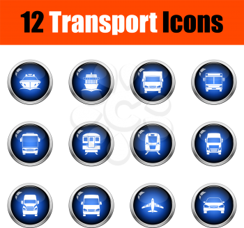 Transport Icon Set. Glossy Button Design. Vector Illustration.