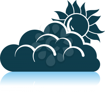 Sun Behind Clouds Icon. Shadow Reflection Design. Vector Illustration.