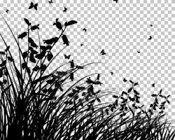 Meadow silhouette with transparency grid on back. Vector Illustration.