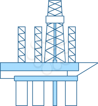 Oil Sea Platform Icon. Thin Line With Blue Fill Design. Vector Illustration.