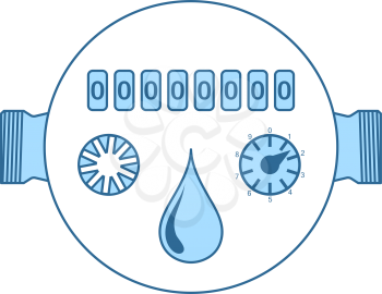 Water Meter Icon. Thin Line With Blue Fill Design. Vector Illustration.