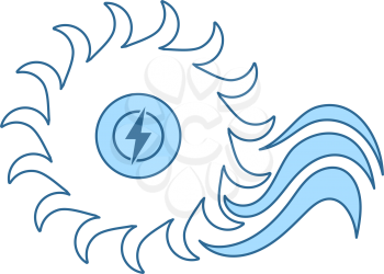 Water Turbine Icon. Thin Line With Blue Fill Design. Vector Illustration.