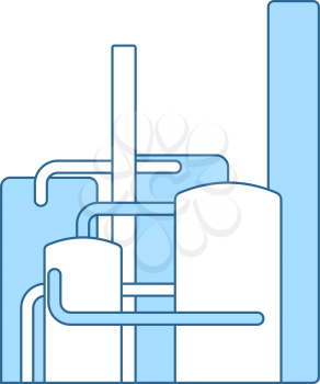 Chemical Plant Icon. Thin Line With Blue Fill Design. Vector Illustration.
