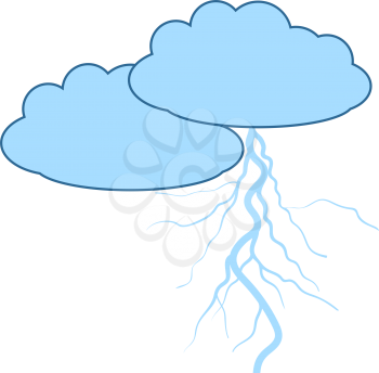 Clouds And Lightning Icon. Thin Line With Blue Fill Design. Vector Illustration.