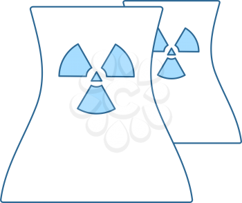 Nuclear Station Icon. Thin Line With Blue Fill Design. Vector Illustration.
