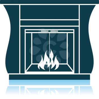 Fireplace With Doors Icon. Shadow Reflection Design. Vector Illustration.