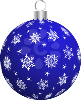 Christmas (New Year) Ball. Blue With Silver Design. Vector Illustration.