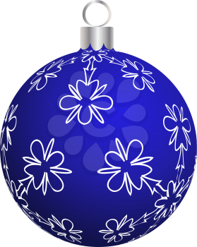 Christmas (New Year) Ball. Blue With Silver Design. Vector Illustration.