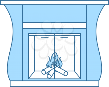 Fireplace With Doors Icon. Thin Line With Blue Fill Design. Vector Illustration.