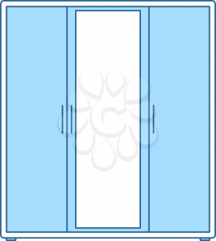 Wardrobe With Mirror Icon. Thin Line With Blue Fill Design. Vector Illustration.