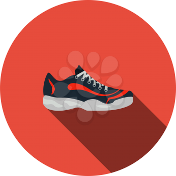 Sneaker Icon. Flat Circle Stencil Design With Long Shadow. Vector Illustration.
