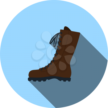 Hiking Boot Icon. Flat Circle Stencil Design With Long Shadow. Vector Illustration.