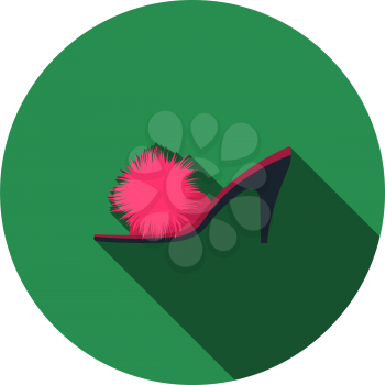 Woman Pom-pom Shoe Icon. Flat Circle Stencil Design With Long Shadow. Vector Illustration.