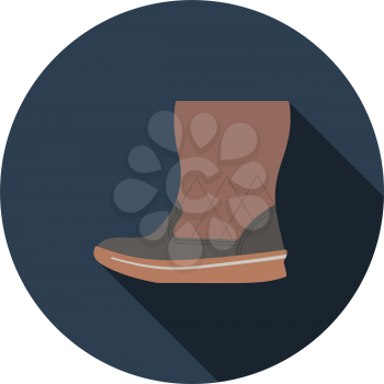 Woman Fluffy Boot Icon. Flat Circle Stencil Design With Long Shadow. Vector Illustration.