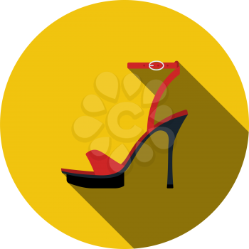 Woman High Heel Sandal Icon. Flat Circle Stencil Design With Long Shadow. Vector Illustration.