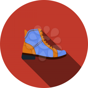 Woman Boot Icon. Flat Circle Stencil Design With Long Shadow. Vector Illustration.