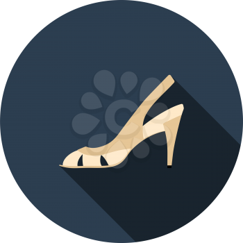 Woman Heeled Sandal Icon. Flat Circle Stencil Design With Long Shadow. Vector Illustration.