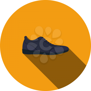 Man Casual Shoe Icon. Flat Circle Stencil Design With Long Shadow. Vector Illustration.