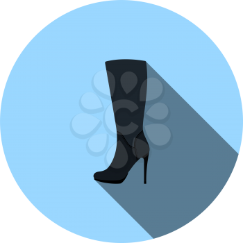 Autumn Woman High Heel Boot Icon. Flat Circle Stencil Design With Long Shadow. Vector Illustration.