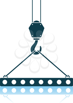 Icon Of Slab Hanged On Crane Hook By Rope Slings. Shadow Reflection Design. Vector Illustration.