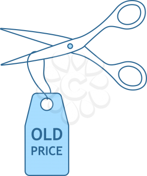 Scissors Cut Old Price Tag Icon. Thin Line With Blue Fill Design. Vector Illustration.