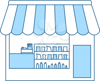 Tent Shop Icon. Thin Line With Blue Fill Design. Vector Illustration.