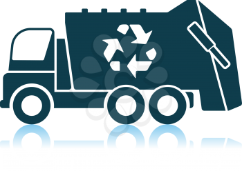 Garbage Car With Recycle Icon. Shadow Reflection Design. Vector Illustration.