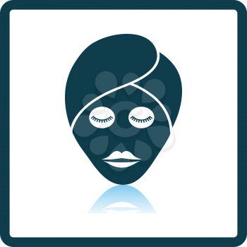 Woman Head With Moisturizing Mask Icon. Square Shadow Reflection Design. Vector Illustration.
