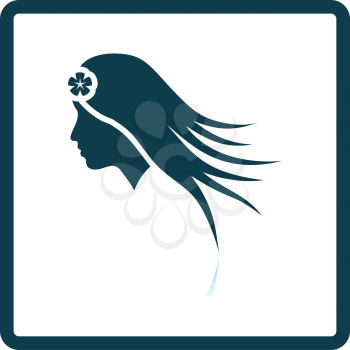 Woman Head With Flower In Hair Icon. Square Shadow Reflection Design. Vector Illustration.