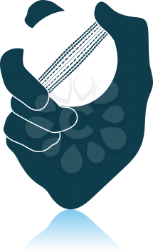 Hand Holding Cricket Ball Icon. Shadow Reflection Design. Vector Illustration.