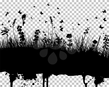 Abstract grunge vector background with grass and flowers