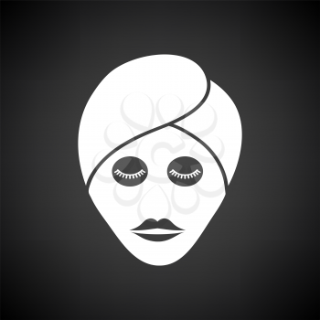 Woman Head With Moisturizing Mask Icon. White on Black Background. Vector Illustration.