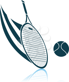 Tennis Racket Hitting A Ball Icon. Shadow Reflection Design. Vector Illustration.