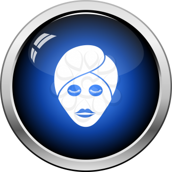 Woman Head With Moisturizing Mask Icon. Glossy Button Design. Vector Illustration.