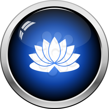 Lotus Flower Icon. Glossy Button Design. Vector Illustration.