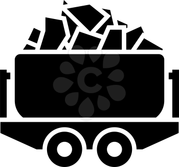 Mine Coal Trolley Icon. Black Stencil Design. Vector Illustration.