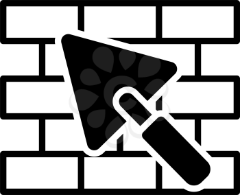 Icon Of Brick Wall With Trowel. Black Stencil Design. Vector Illustration.